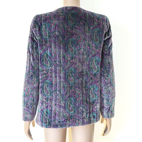 Vintage Quilted Jacket Purple Paisley OverCoat Casual Velvet Blazer Evening Top - Picture 2 of 3